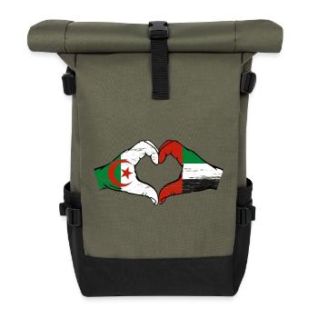 Algerien Vereinigte Arabische Emirate Flagge Herz - Rolltop Rucksack - Olive/Schwarz - Vorne