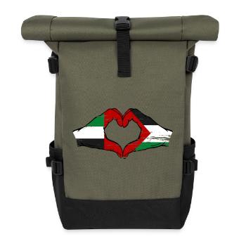 United Arab Emirates Palestine Flag Heart - Roll Top Backpack - olive/black - Front
