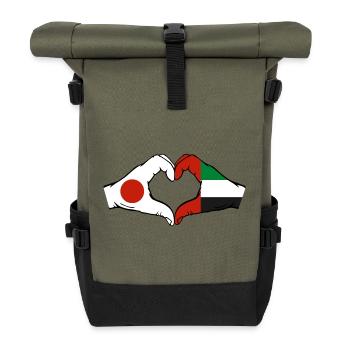 Japan United Arab Emirates Flag Heart - Roll Top Backpack - olive/black - Front