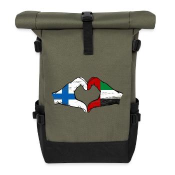 Finnalnd Vereinigte Arabische Emirate Flagge Herz - Rolltop Rucksack - Olive/Schwarz - Vorne