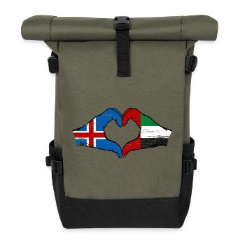 Iceland United Arab Emirates Flag Heart - Roll Top Backpack - olive/black - Front