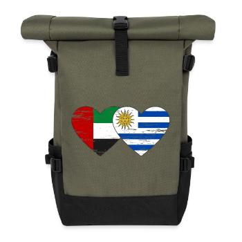 Vereinigte Arabische Emirate Uruguay Flagge Herz - Rolltop Rucksack - Olive/Schwarz - Vorne