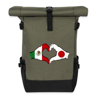 Mexico Japan Flag Hands Heart Shape - Roll Top Backpack - olive/black - Front