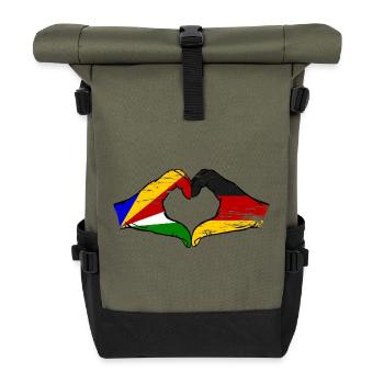 Seychelles Allemagne drapeau mains forme de coeur utilisé - Sac à dos roll top - olive/noir - Devant
