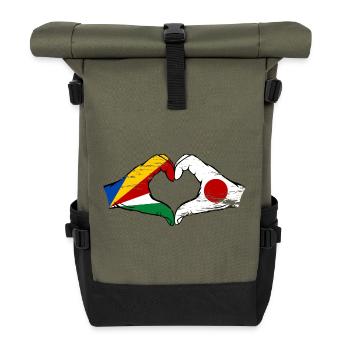 Seychelles Japan flag hands heart shape used - Roll Top Backpack - olive/black - Front