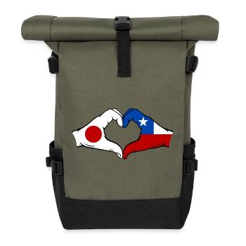 Japan Chile Flag Hands Heart Shape - Roll Top Backpack - olive/black - Front
