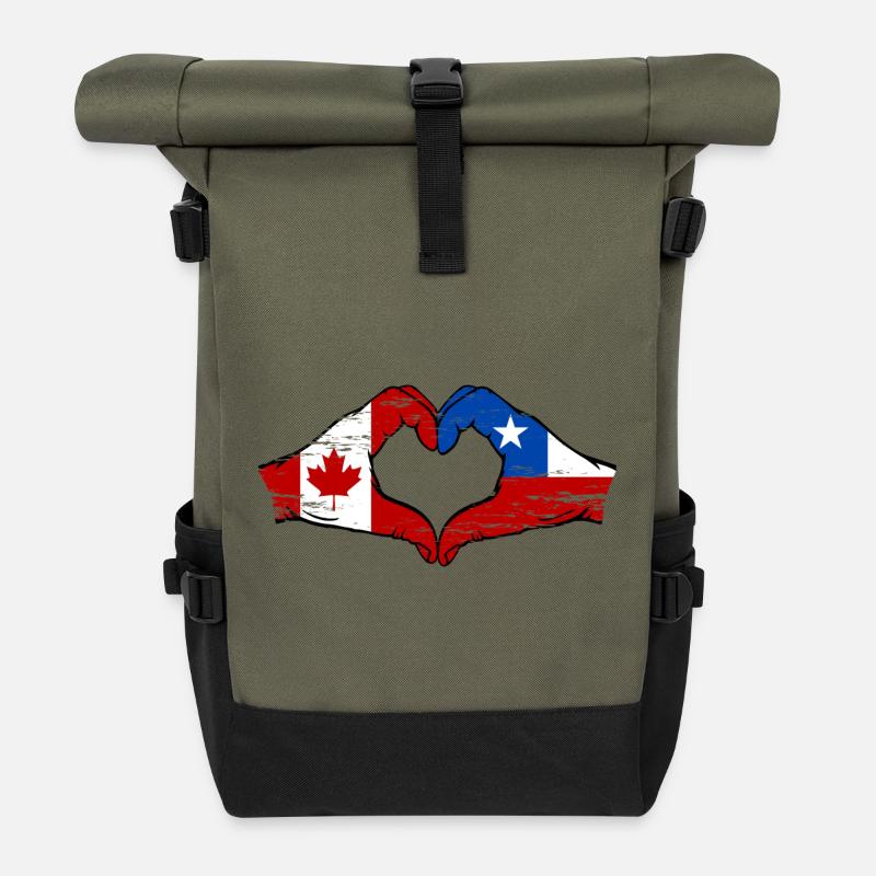 Kanada Chile Flagge Hände Herzform used - Rolltop Rucksack - Olive/Schwarz