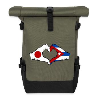 Japan Cuba Flag Hands Heart Shape - Roll Top Backpack - olive/black - Front