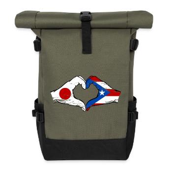 Japan Puerto Rico Flag Hands Heart Shape - Roll Top Backpack - olive/black - Front
