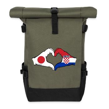 Japan Croatia Flag Hands Heart Shape - Roll Top Backpack - olive/black - Front