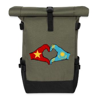Vietnam Kasachstan Flagge Hände Herzform - Rolltop Rucksack - Olive/Schwarz - Vorne