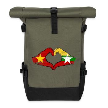 Vietnam Myanmar Flagge Hände Herzform used - Rolltop Rucksack - Olive/Schwarz - Vorne