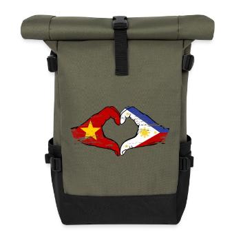 Vietnam Philippinen Flagge Hände Herzform used - Rolltop Rucksack - Olive/Schwarz - Vorne