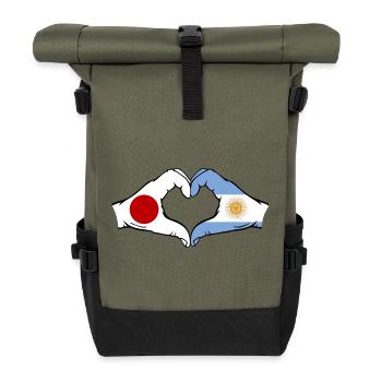 Japan Argentina Flag Hands Heart Shape - Roll Top Backpack - olive/black - Front