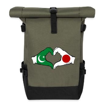 Pakistan Japan Flag Hands Heart Shape - Roll Top Backpack - olive/black - Front