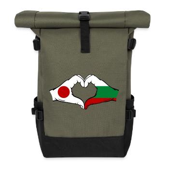 Japan Bulgaria Flag Hands Heart Shape - Roll Top Backpack - olive/black - Front