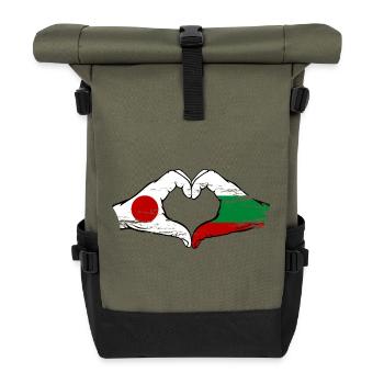 Japan Bulgaria Flag Hands Heart Shape Used - Roll Top Backpack - olive/black - Front