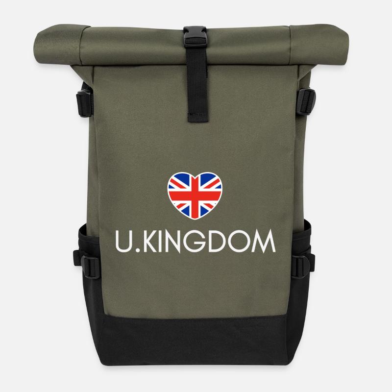 Herz mit britischer Flagge - Rolltop Rucksack - Olive/Schwarz