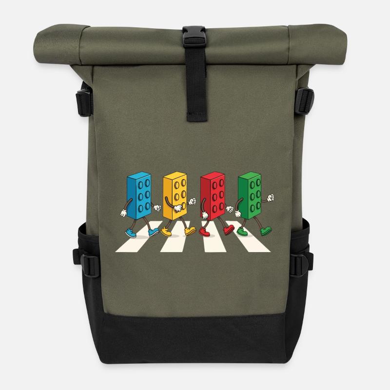 Zebra Made Of Bricks Creative Block Builder - Rolltop Rucksack - Olive/Schwarz