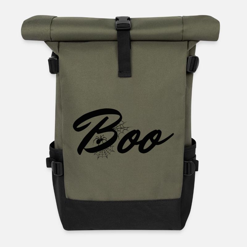Boo Lettrage d’Halloween avec toile d’araignée - Sac à dos roll top - olive/noir