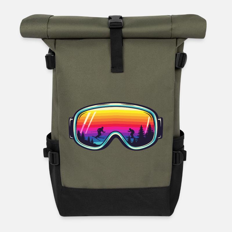 Ski Goggles Sunset Forest - Rolltop Rucksack - Olive/Schwarz