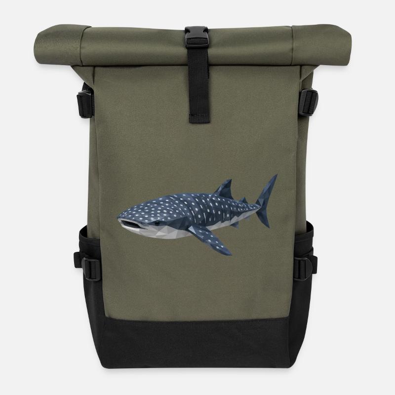 Requin-baleine polygonal – Art géométrique - Sac à dos roll top - olive/noir