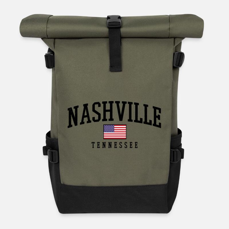 Nashville Tennesee - Roll Top Backpack - olive/black