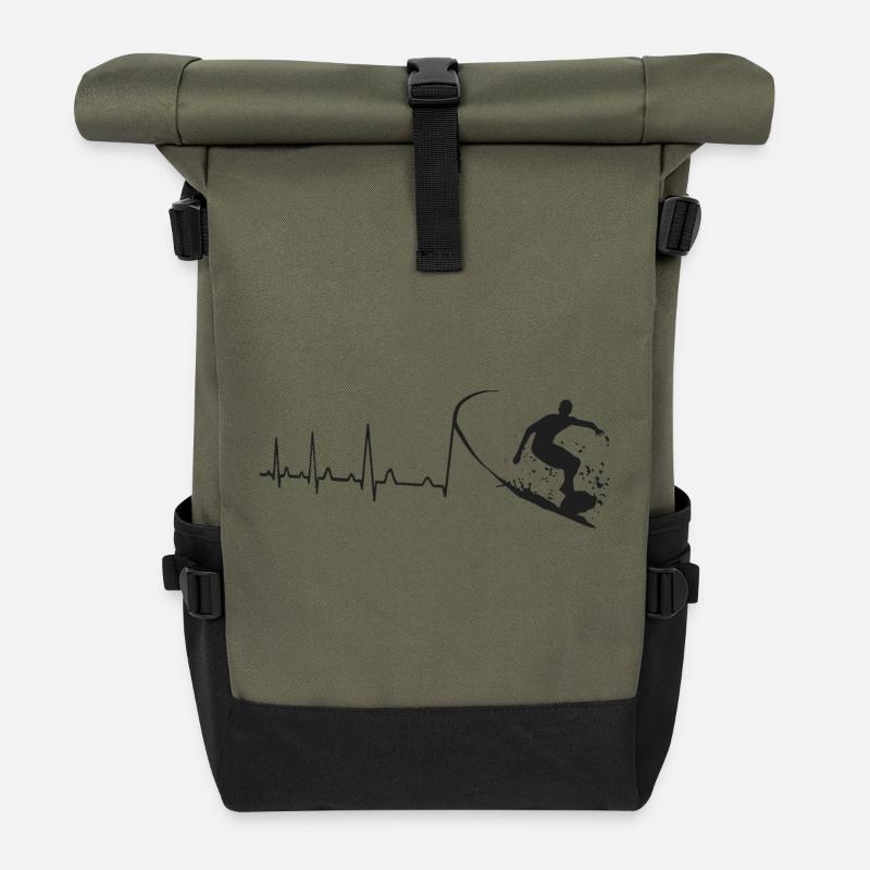 Surfer Herzschlag - Rolltop Rucksack - Olive/Schwarz