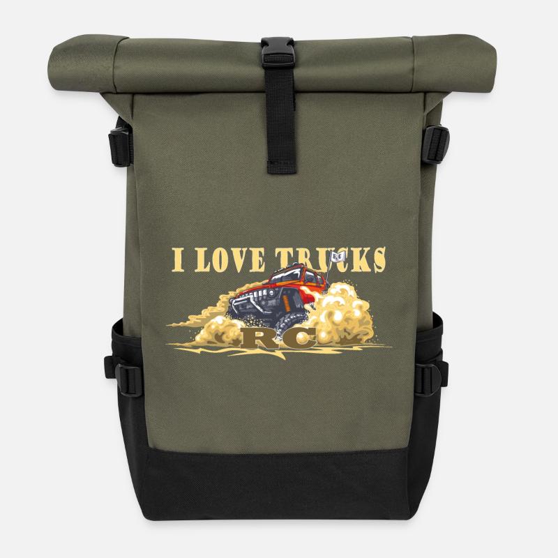 I LOVE RC RC RADIO TRUCKS - Roll Top Backpack - olive/black