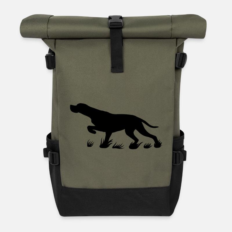schwarzer Pointer vorstehend - Rolltop Rucksack - Olive/Schwarz