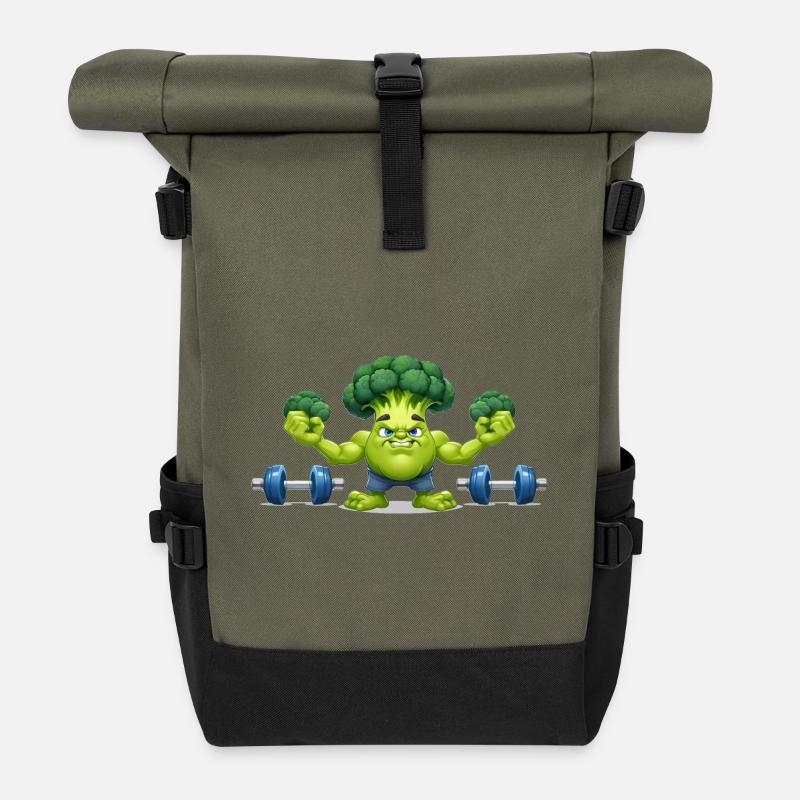 Brokkoli Gewichtheber - Rolltop Rucksack - Olive/Schwarz