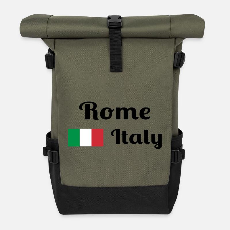 Rome Italy - Stylish prints - Roll Top Backpack - olive/black