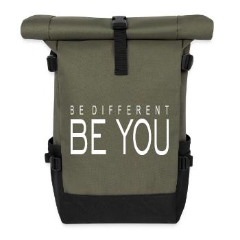 Be Different Be You Spruch Quote - Rolltop Rucksack - Olive/Schwarz - Vorne