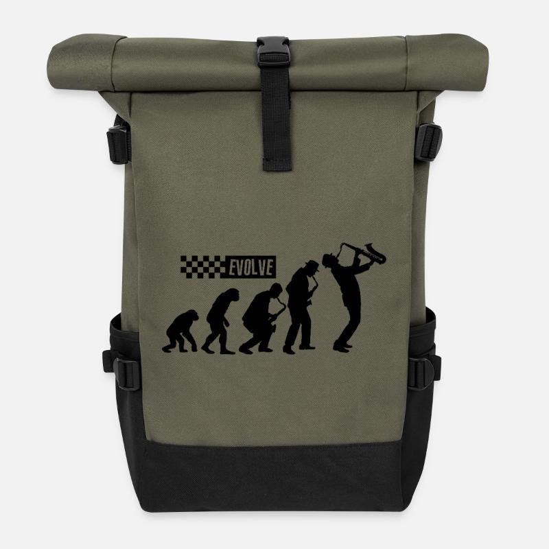 Evolution des Ska – Britisches 2 Tone Musikdesign - Rolltop Rucksack - Olive/Schwarz