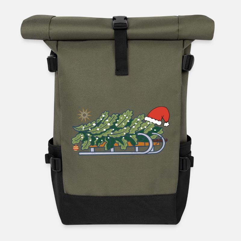 Weihnachtsbaum auf einem Schlitten - Rolltop Rucksack - Olive/Schwarz