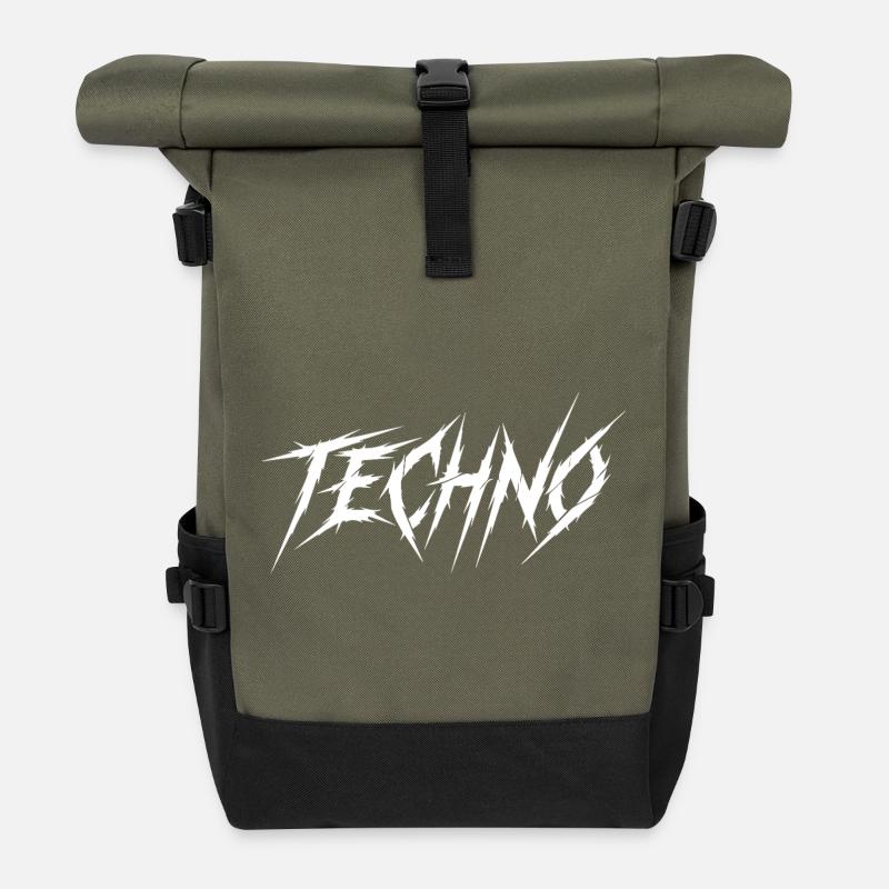 Techno Prong Font Graphic - Roll Top Backpack - olive/black
