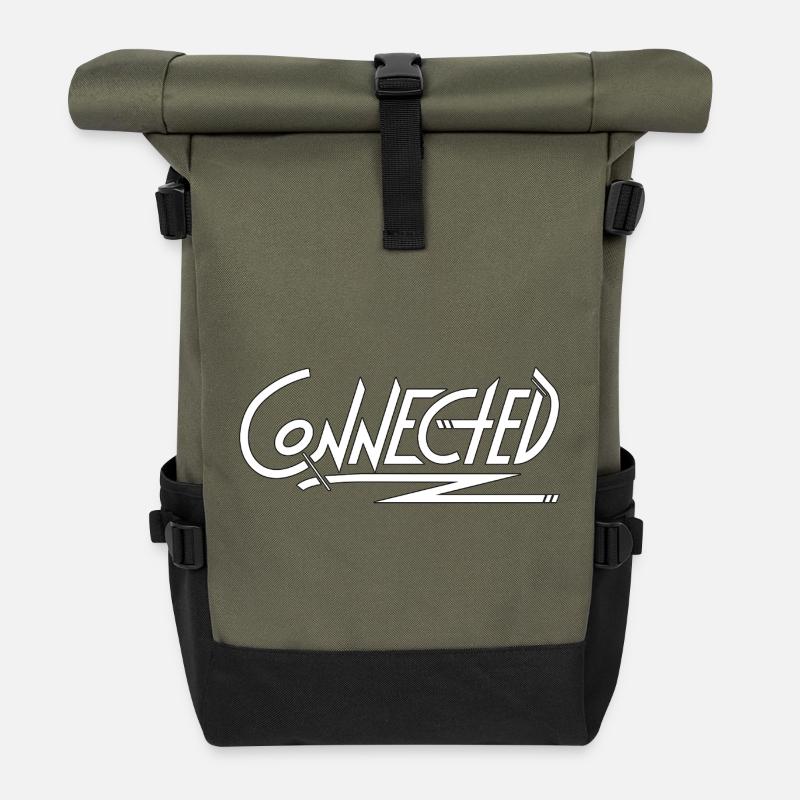 Connected_white_simple - Roll Top Backpack - olive/black