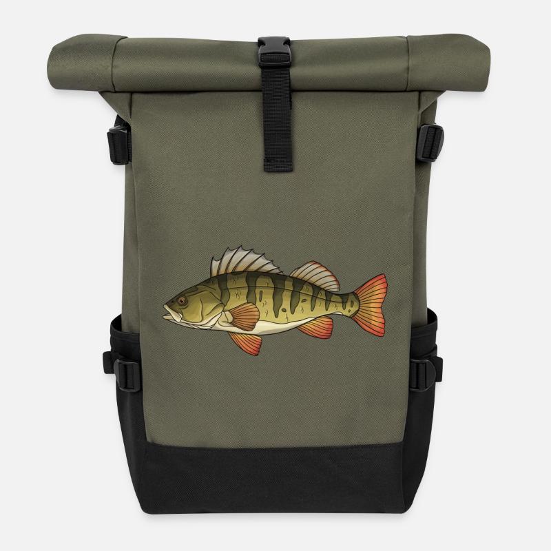Conception de la pêche au poisson prédateur perchaud - Sac à dos roll top - olive/noir