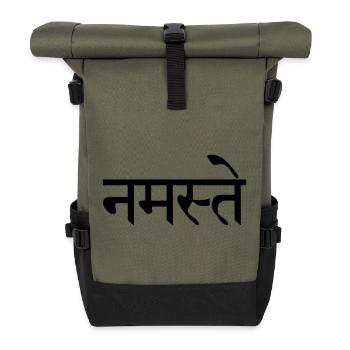 Namaste Sanskrit written - Roll Top Backpack - olive/black - Front