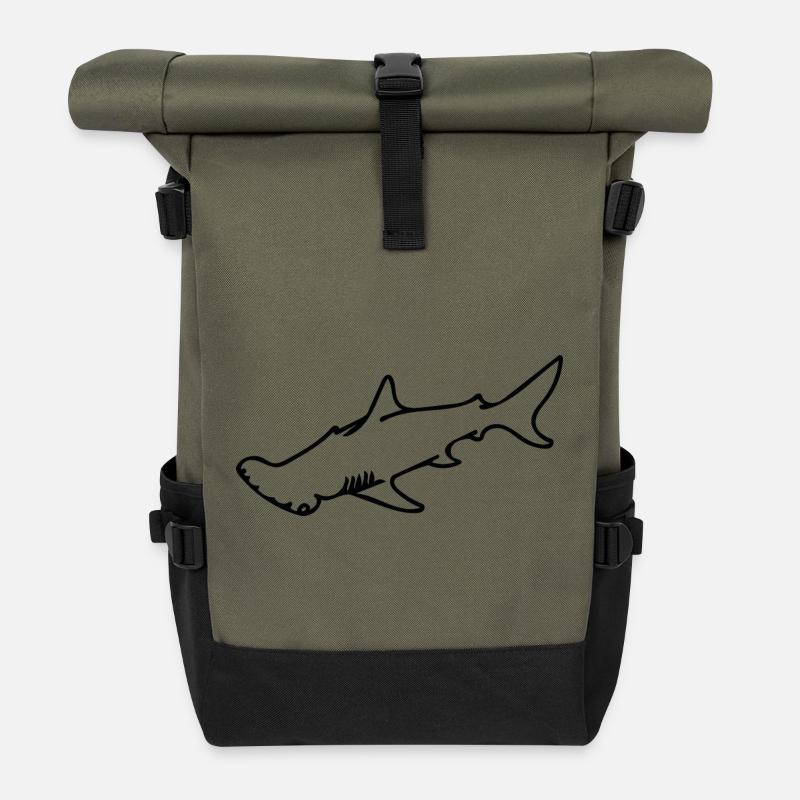 Eleganz der Tiefe - Hammerhai - Rolltop Rucksack - Olive/Schwarz