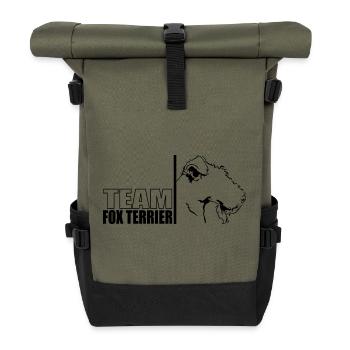 TEAM Fox Terrier Hunde Hund Wilsigns - Rolltop Rucksack - Olive/Schwarz - Vorne