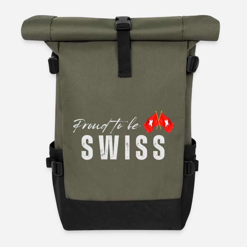 Stolzer Schweizer, ich liebe die Schweiz - Rolltop Rucksack - Olive/Schwarz