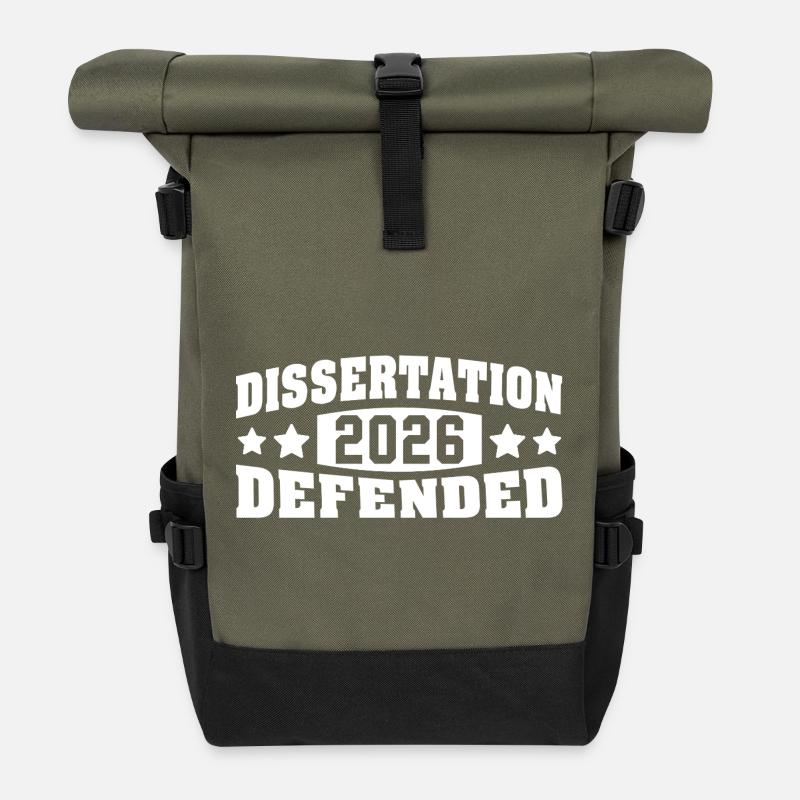 Dissertation verteidigt 2026 PhD EdD Doktorarbeit - Rolltop Rucksack - Olive/Schwarz