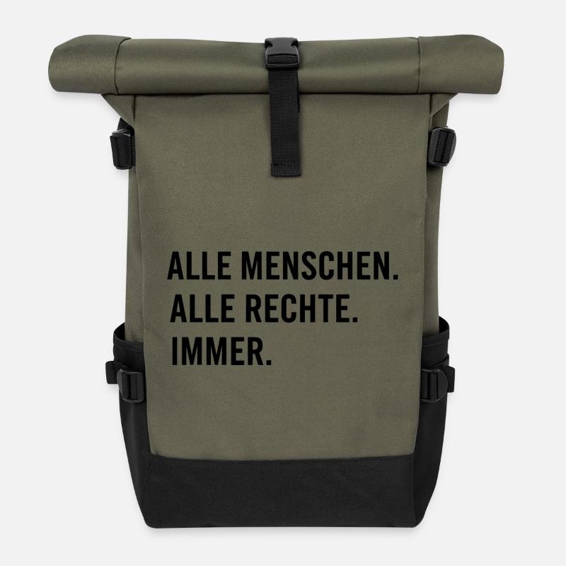 All people, all rights, always – anti-racism - Roll Top Backpack - olive/black