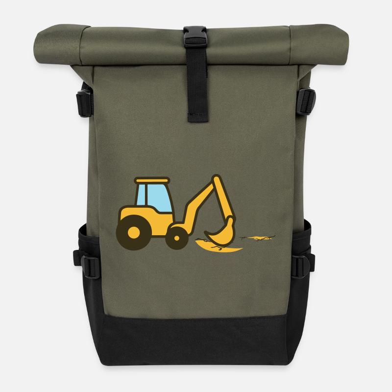 Cartoon-Bagger im Sand - Rolltop Rucksack - Olive/Schwarz