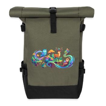 Fantasy Forest Animal Dream Fantasy Forest Animals Motif - Roll Top Backpack - olive/black - Front