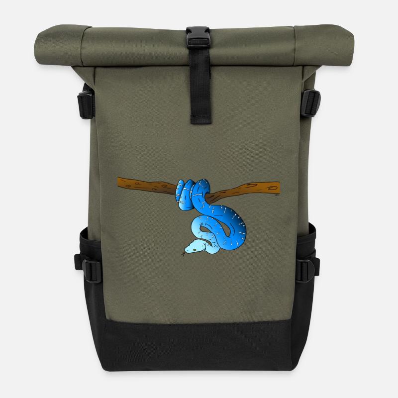 Blue Snake - Roll Top Backpack - olive/black