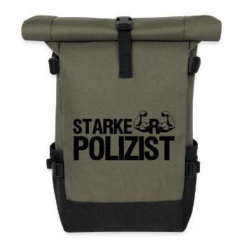 Starker Polizist, Polizei, Sprüche, Geschenk - Rolltop Rucksack - Olive/Schwarz - Vorne
