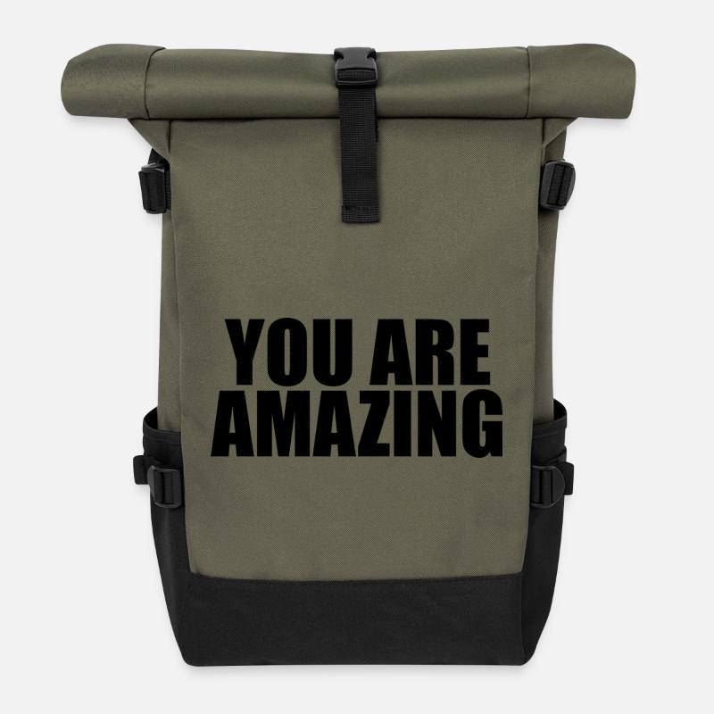 You Are Amazing - Roll Top Backpack - olive/black