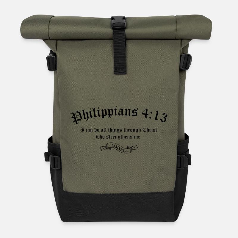 Philipper 4:13 - Rolltop Rucksack - Olive/Schwarz